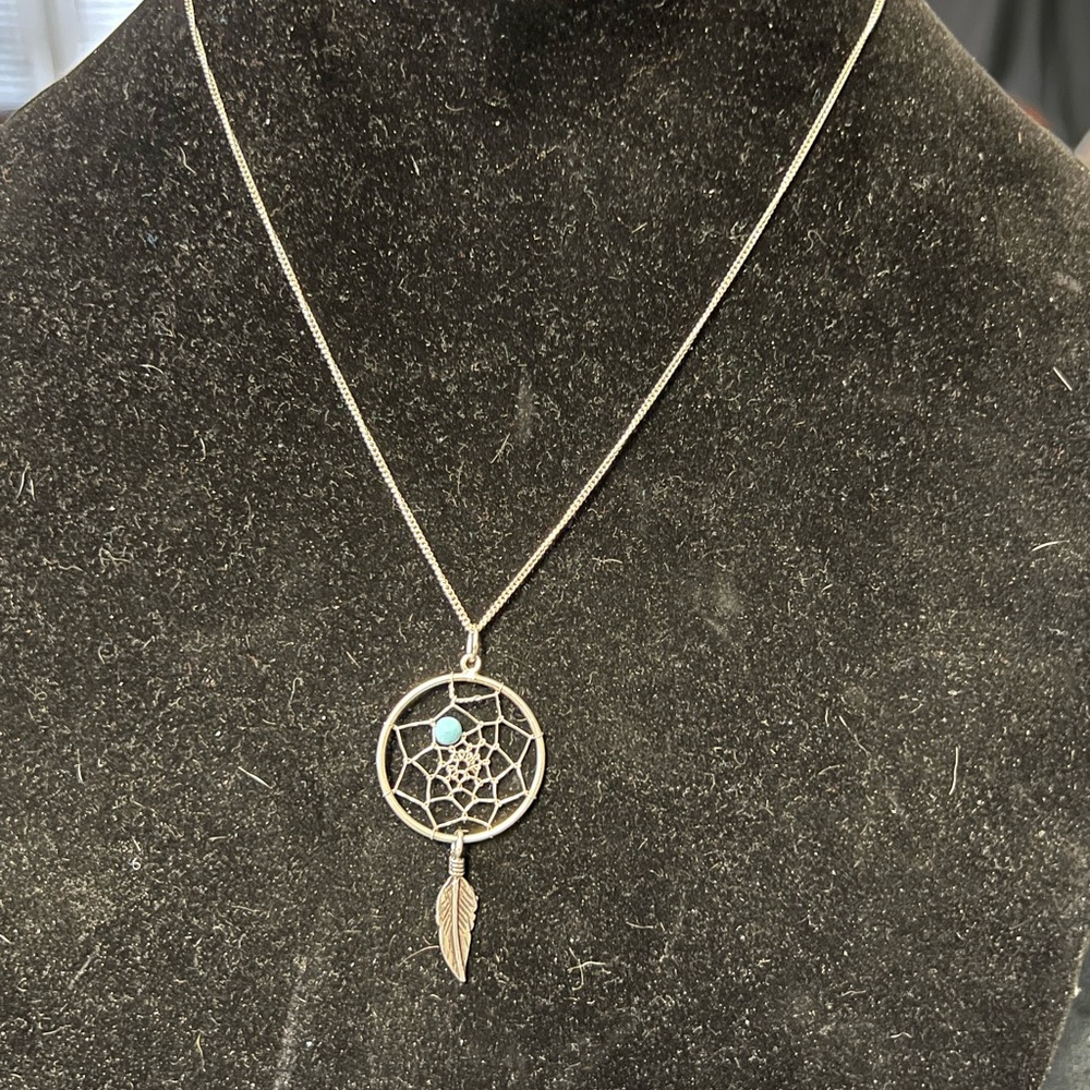 925 Sterling Silver Native Signed Dreamcatcher Ne… - image 1